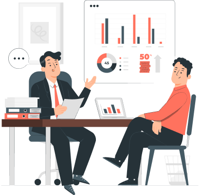 Illustration of two people reviewing business data